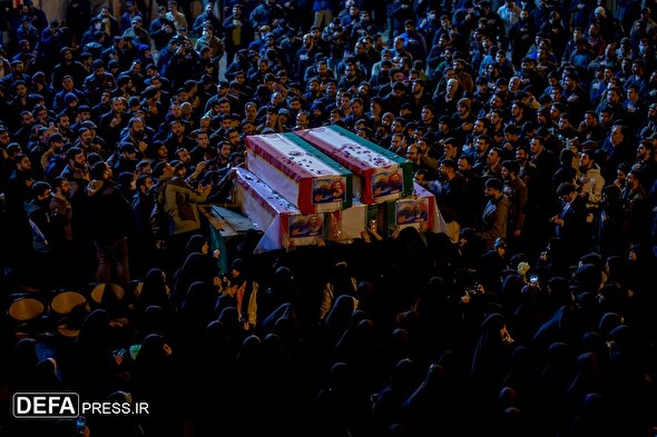 تصاویر/ مراسم وداع با پنج شهید حمله تروریستی رژیم صهیونیستی